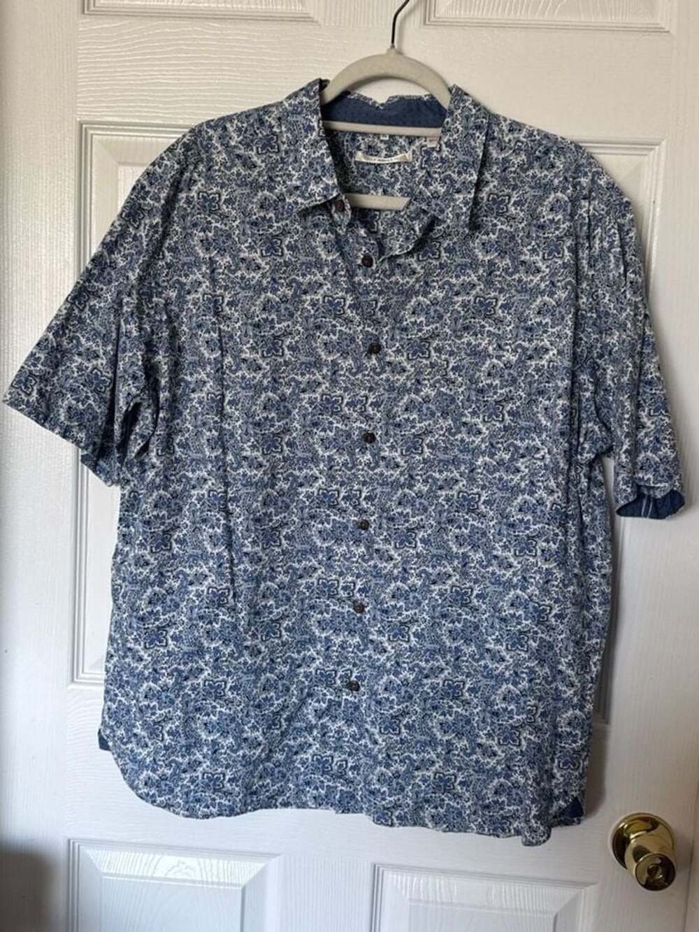 Moda Campia Men's XL Blue Paisley 100% Cotton Button Down Shirt